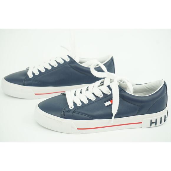 Tommy Hilfiger Flintz Flag Flat Leather Sneakers SZ 6.5 Blue Logo Low Top - Picture 5 of 10